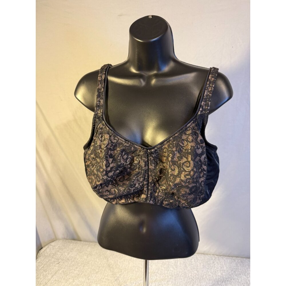 Breezies Womens 44C Black Lace Bra Soft Cup Bow Plus Minimizer Modest